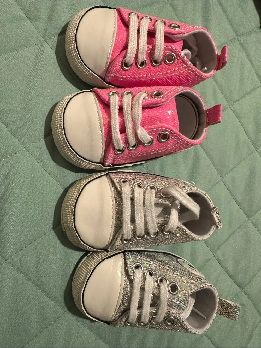 Baby  Canvas High-Top Sneakers - Pink and Silver